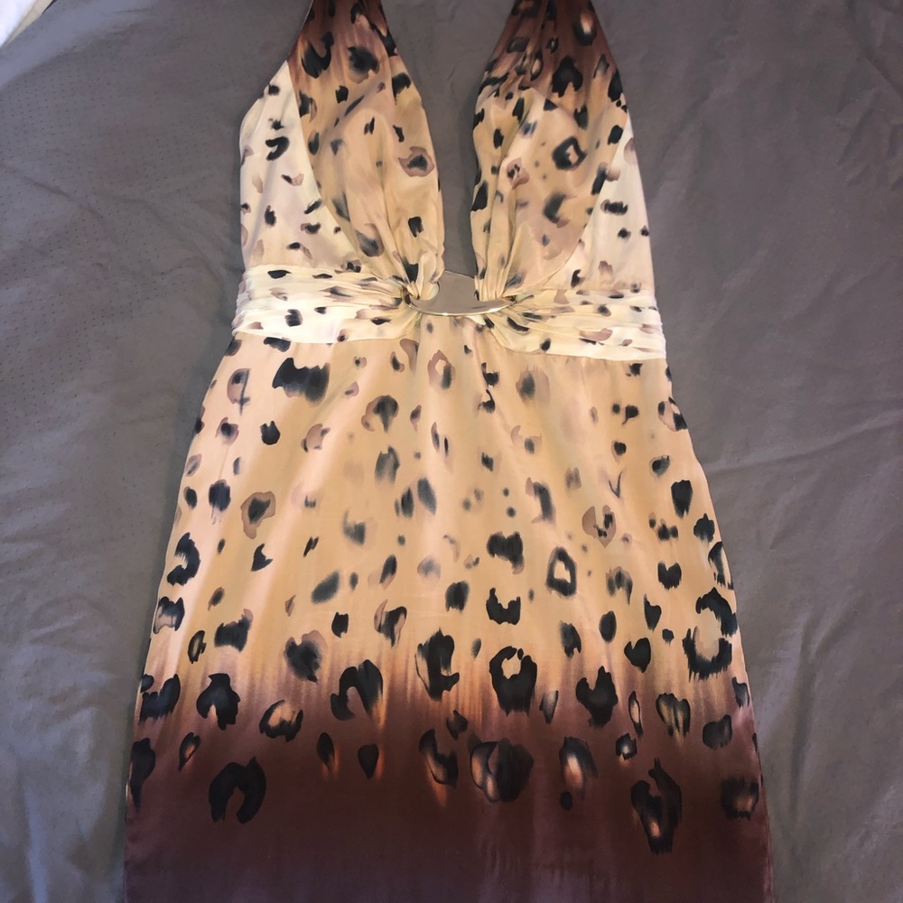 Bebe tan/brown silk animal print dress, Size XS.